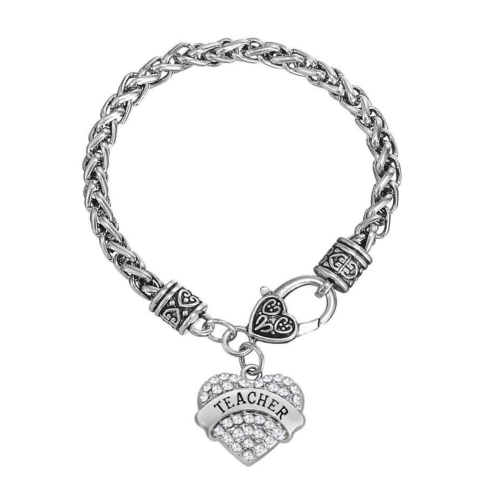 Brand New Womens Teacher Silver & Rhinestone Lobster Claw Bracelet Gift